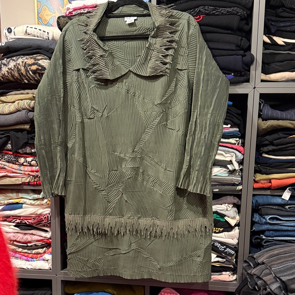Ray Harris Textured Green Long Sleeve Dress
